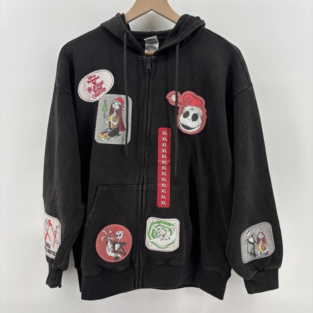 Disney Nightmare Before Christmas‎ Hoodie Womens XL Full Zip Patch Embroidered